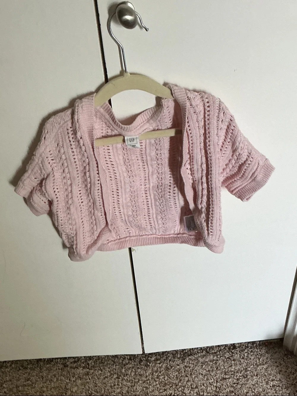 GAP Light Pink Openwork Knit Short-Sleeve Cardigan